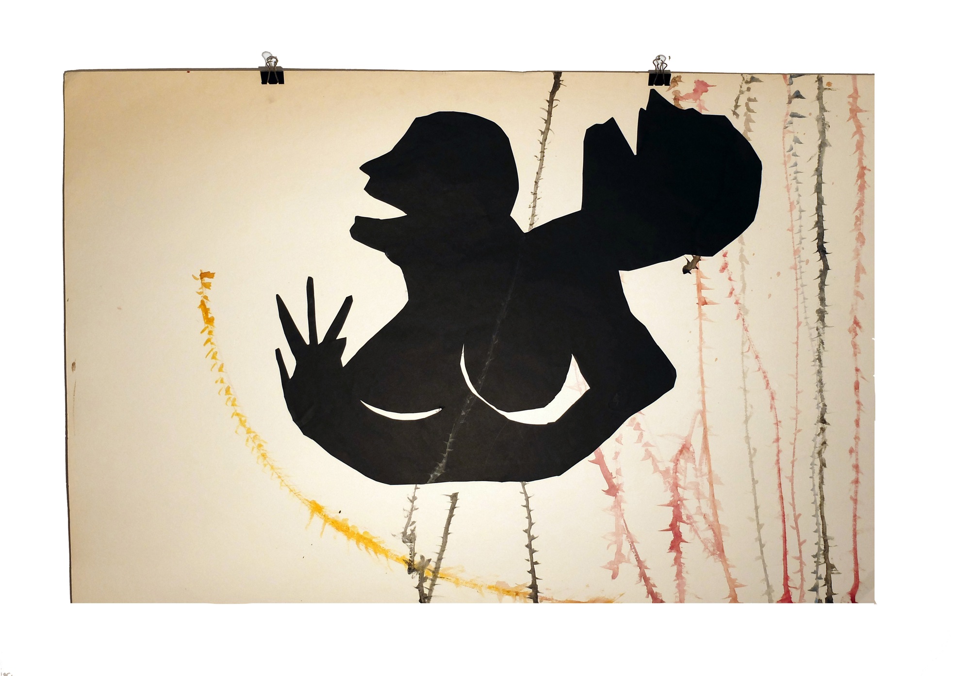 Figures de terasse 7 : aquarelle et papier collé sur carton, 80x120 cm, 2014